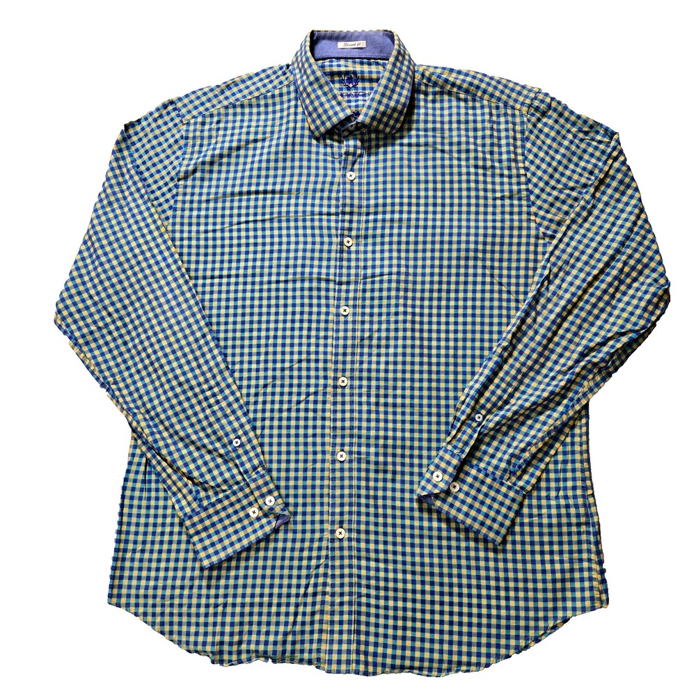 Bugatchi‎ Uomo Button Up Dress Shirt Mens Medium Cotton Checkered Shaped Fit